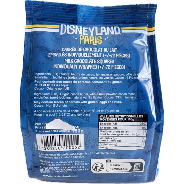 Disneyland Paris milk Chocolates Squares in a bag Disneyland Paris milk Chocolates Squares in a bag
