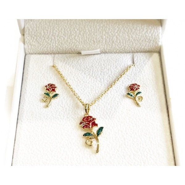 Disneyland Paris Beauty and the Beast Rose Necklace and Earrings, by Arribas Disneyland Paris Beauty and the Beast Rose Necklace and Earrings, by Arribas