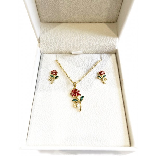 Disneyland Paris Beauty and the Beast Rose Necklace and Earrings, by Arribas Disneyland Paris Beauty and the Beast Rose Necklace and Earrings, by Arribas