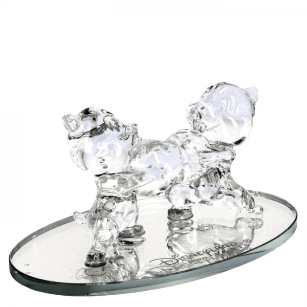 Chip & Dale with peanut glass figure on mirror, Arribas Glass Collection Chip & Dale with peanut glass figure on mirror, Arribas Glass Collection