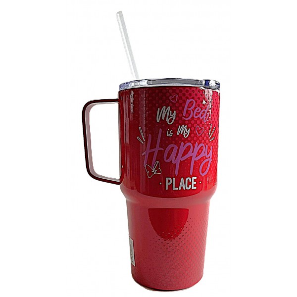 Straw Travel Mug Tumbler - Minnie Mouse - Mornings - "My Bed is my Happy Place", Disneyland Paris Straw Travel Mug Tumbler - Minnie Mouse - Mornings - "My Bed is my Happy Place", Disneyland Paris
