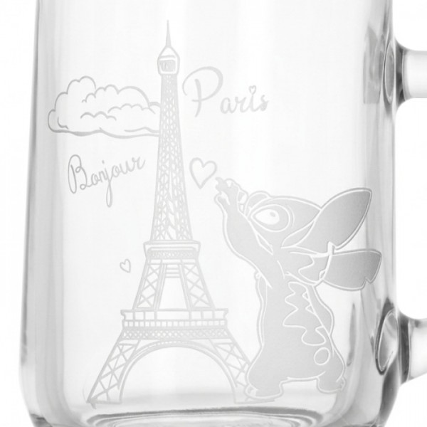 Stitch in Paris glass mug, by Arribas and Disneyland Stitch in Paris glass mug, by Arribas and Disneyland