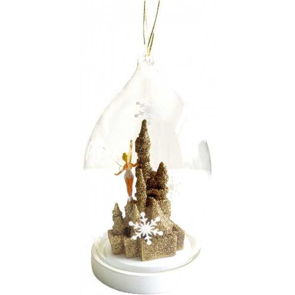 Disneyland Paris Castle and Tinker Bell in gold Christmas Dome Ornament Disneyland Paris Castle and Tinker Bell in gold Christmas Dome Ornament