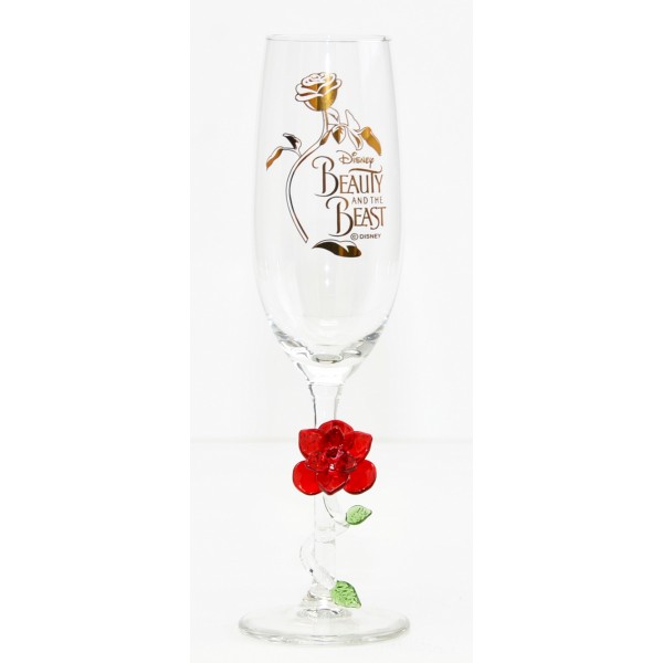 Beauty and the Beast gold patterned Champagne Glass with 3D Rose, Arribas