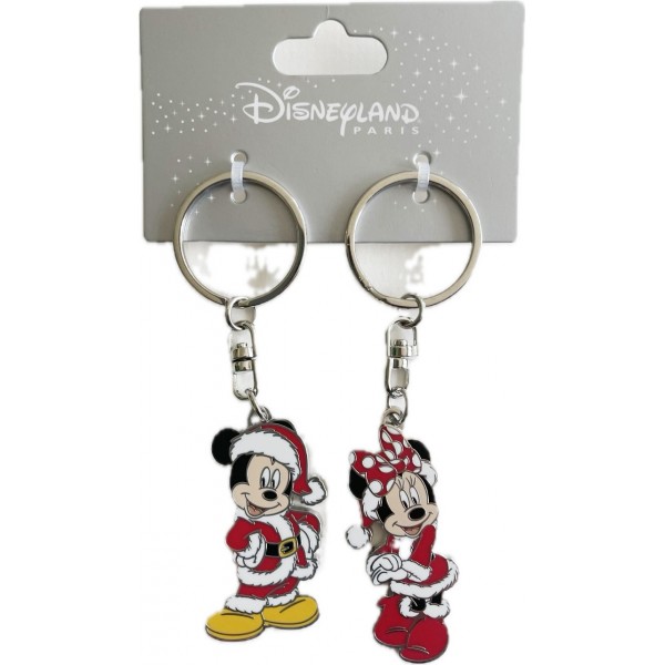 Disneyland Paris Mickey and Minnie Christmas Metal Keyring set