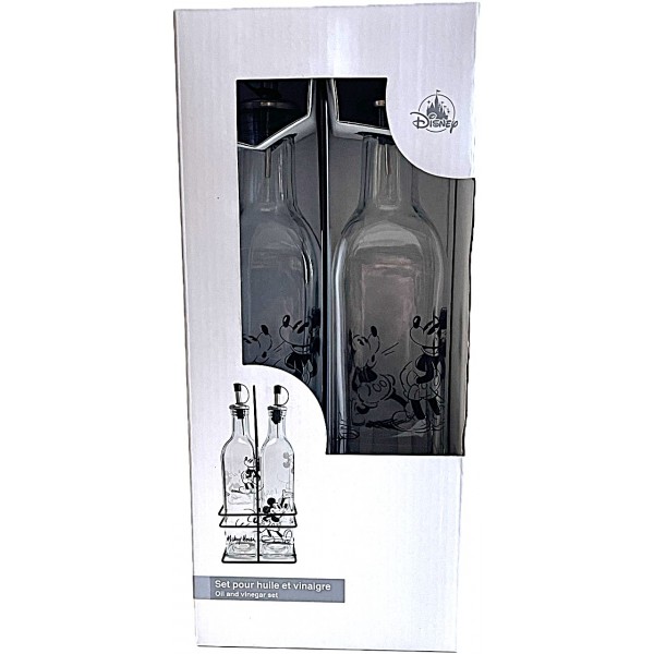 Disneyland Paris Mickey Sketch Oil and Vinegar Glass Bottle with Metal Rack Disneyland Paris Mickey Sketch Oil and Vinegar Glass Bottle with Metal Rack