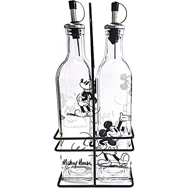 Disneyland Paris Mickey Sketch Oil and Vinegar Glass Bottle with Metal Rack Disneyland Paris Mickey Sketch Oil and Vinegar Glass Bottle with Metal Rack