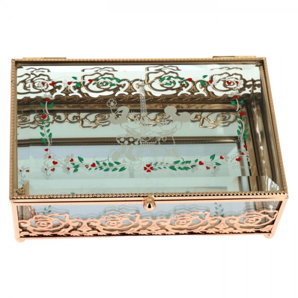 Mickey & Minnie in Paris rectangle glass jewellery box, by Arribas Disneyland Paris Mickey & Minnie in Paris rectangle glass jewellery box, by Arribas Disneyland Paris