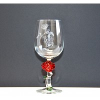 Beauty and the Beast Wine Glass with 3D Rose, Arribas Glass Collection