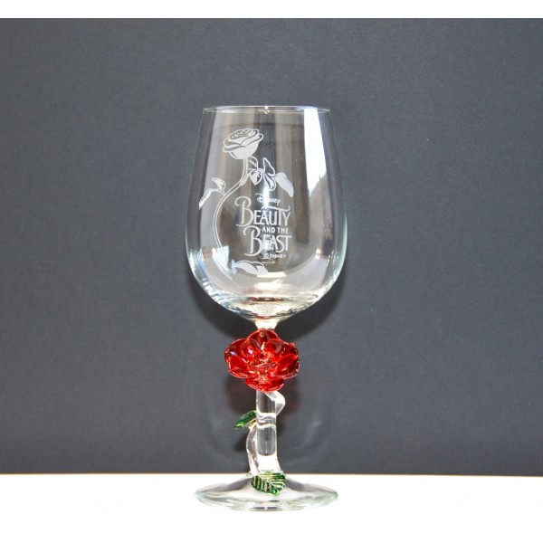 Beauty and the Beast Wine Glass with 3D Rose, Arribas Glass Collection